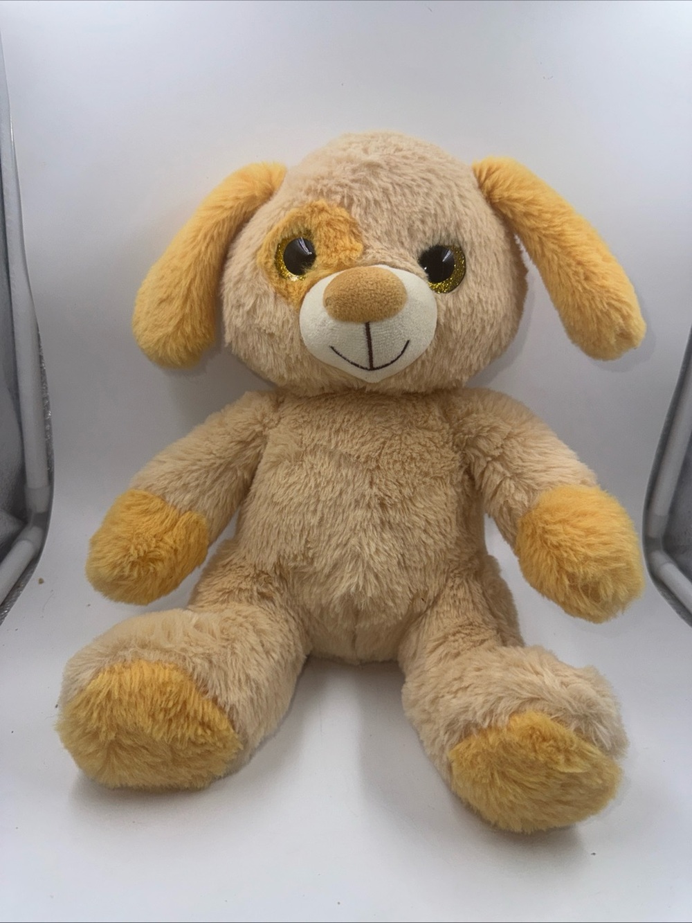 Spark Create Imagine Yellow And Tan Plush Dog Yellow Glitter Eyes 10”